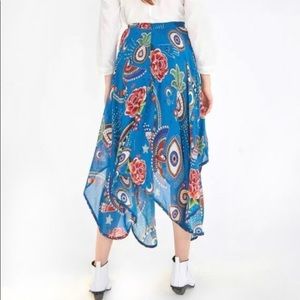 NEW Farm Rio Mystic Blue Midi Skirt in Blue Multi